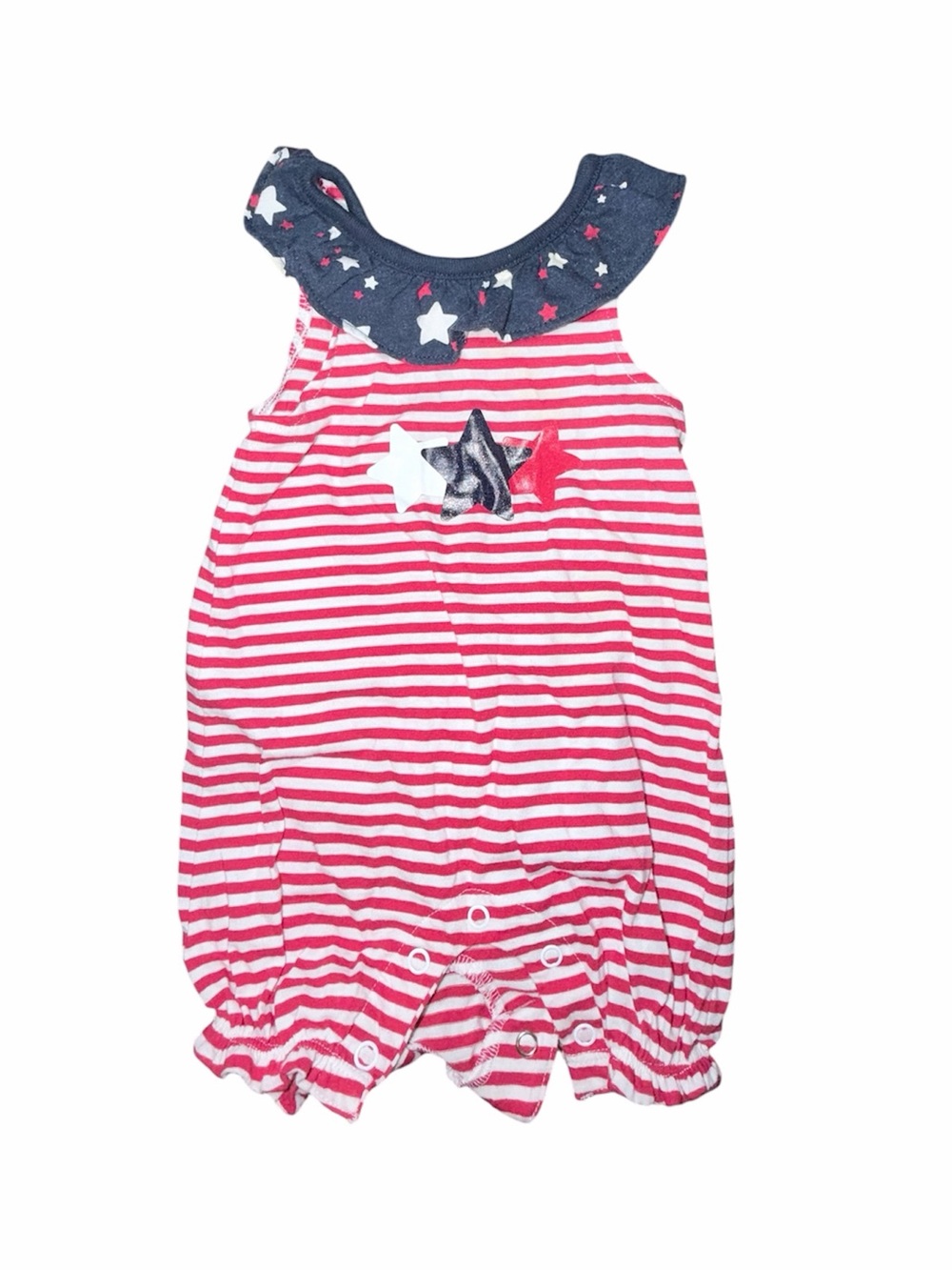 Carter's Red White Striped Romper Navy Star Ruffle Size 0-3M